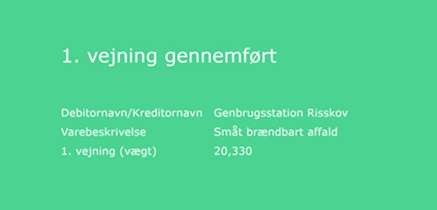 1. vejning gennemført